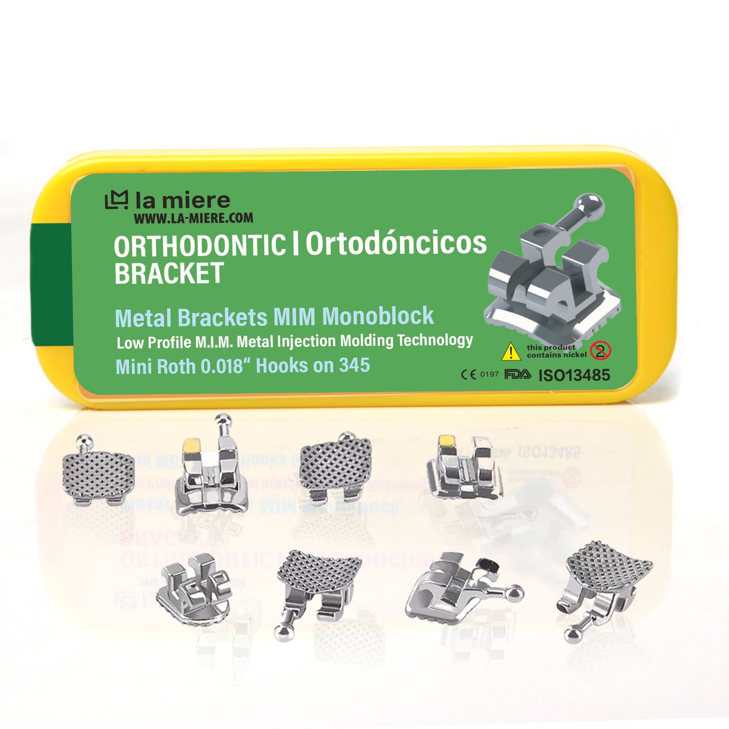 MONOBLOCK Orthodontic Metal Brackets Dental Brackets Standard Roth Slot Bondable, 3-4-5 with Hook 20pcs/Pack, 1PK