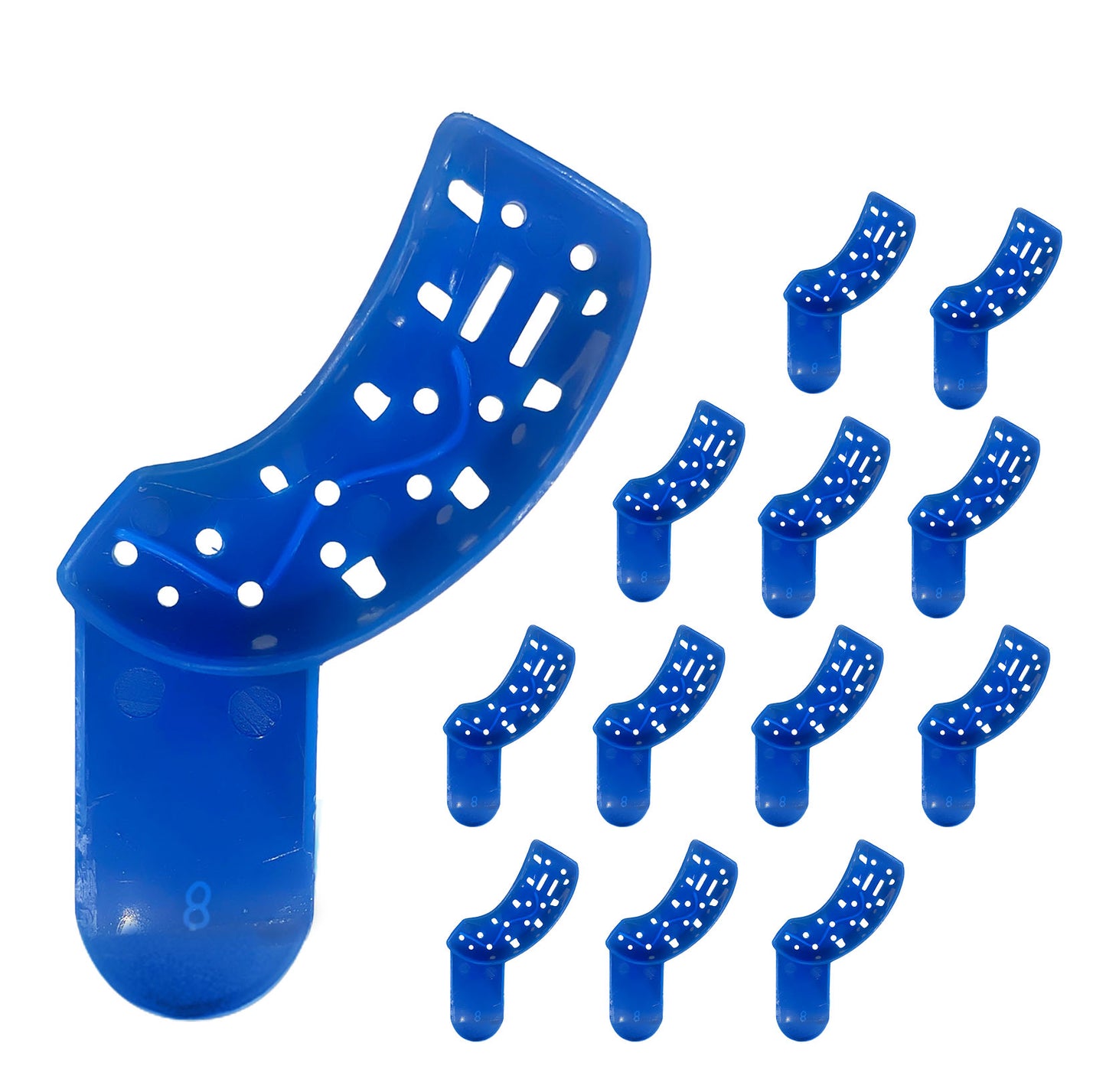 Royal Blue Premium Disposable Tracking Spacer Plastic Dental Impression Trays 12 PC Small, Medium, Large, Upper-Left, Lower-Right