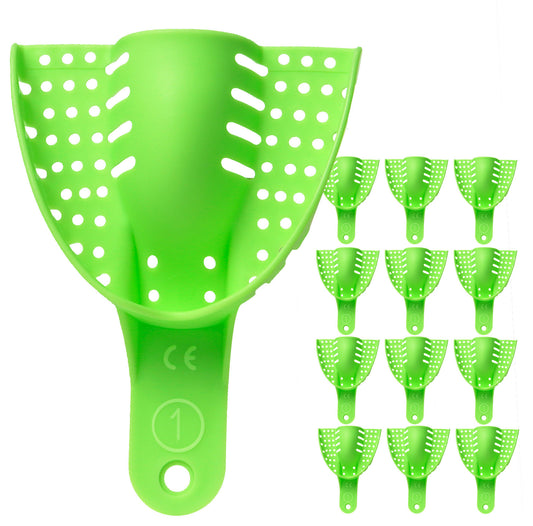 Green Autoclavable Premium Disposable Tracking Spacer Plastic Dental Impression Trays 12 PC