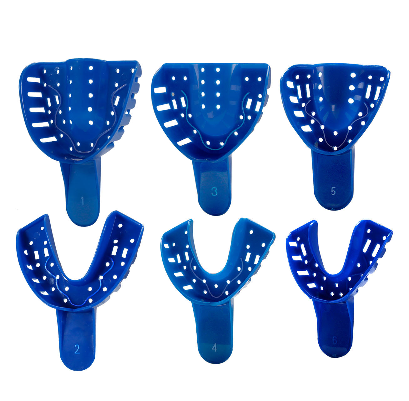 Royal Blue Premium Disposable Tracking Spacer Plastic Dental Impression Trays 12 PC Small, Medium, Large, Upper-Left, Lower-Right